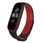 Ремешок - WB07 Sport N Xiaomi Mi Band 5/Mi Band 6 силикон на кнопке (регулируемый) (black/red)