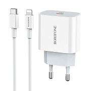 Адаптер Сетевой с кабелем Borofone BA38A PD Type-C 20W (Type-C/Lightning) (white)