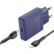 Адаптер Сетевой с кабелем Hoco N44 Bisciut PD Type-C 30W (Type-C/Lightning) (tutanium blue)
