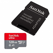 Карта флэш-памяти MicroSD 128 Гб SanDisk Ultra UHS-I + SD адаптер (100 Mb/s) (red/gray)
