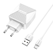 Адаптер Сетевой с кабелем Borofone BA45A Max 2USB 2,4A/10W (USB/Micro USB) (white)