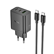 Адаптер Сетевой с кабелем Hoco N50 Scenery 2Type-C/USB 3A/45W (Type-C/Type-C) (black)