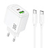 Адаптер Сетевой с кабелем Hoco CS55A Surplus PD+QC3.0 USB/Type-C 30W (Type-C/Type-C) (white)
