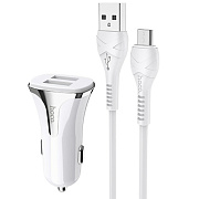 Адаптер Автомобильный с кабелем Hoco Z31 2USB/5V/3.4A QC3.0 +micro USB (white)