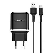 Адаптер Сетевой с кабелем Borofone BA36A High QC3.0* USB 3A/18W (USB/Type-C) (black)