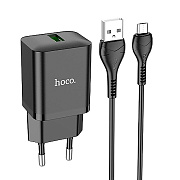 Адаптер Сетевой с кабелем Hoco N26 Maxim QC3.0 USB 18W (USB/Micro USB) (black)