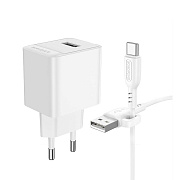 Адаптер Сетевой с кабелем Borofone BAS11A Erudite* USB 2,1A/10W (USB/Type-C) (white)
