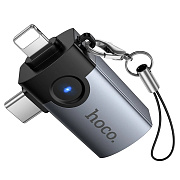 Переходник USB (м) - Lightning (п) / Type-C (п) Hoco UA46D (metal gray)