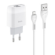 Адаптер Сетевой с кабелем Hoco C73A Glorious 2USB 2,4A/12W (USB/Micro USB) (white)