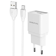 Адаптер Сетевой с кабелем Borofone BA19A Nimble USB 1A/5W (USB/Micro USB) (white)