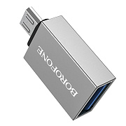 Переходник USB (м) - Micro USB (п) Borofone BV2 3см (silver)