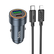 Адаптер Автомобильный с кабелем Hoco Z57A Glorious PD30W+QC3.0 (Type-C/Lightning) (metal gray)