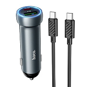 Адаптер Автомобильный с кабелем Hoco Z54A Prosperous USB/Type-C 48W (Type-C/Type-C) (metal grey)