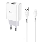 Адаптер Сетевой с кабелем Hoco C81A USB 2,1A/10W (USB/Lightning) (white)