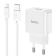 Адаптер Сетевой с кабелем Hoco C106A Leisure USB 2,1A/10W (USB/Lightning) (white)