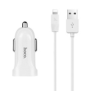 Адаптер Автомобильный с кабелем Hoco Z2A 2USB/5V/2.4A +lightning (white)
