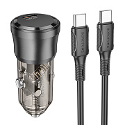 Адаптер Автомобильный с кабелем Borofone BZ24 Clever PD20W Type-C/5V/3A (Type-C/Type-C) (transparent black)
