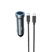 Адаптер Автомобильный с кабелем Hoco Z54A Prosperous USB/Type-C 48W (Type-C/Type-C) (metal grey)
