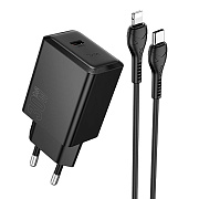 Адаптер Сетевой с кабелем Hoco N70 Nuevo PD Type-C 3A/30W (Type-C/Lightning) (black)