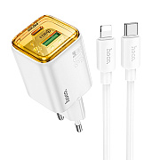 Адаптер Сетевой с кабелем Hoco N53 USB/Type-C 3A/30W (Type-C/Lightning) (white)