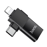 Переходник USB (м) - Lightning (п) / Type-C (п) Hoco UA17 5см (black)