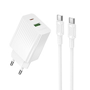 Адаптер Сетевой с кабелем Borofone BAS74A PD+QC3.0 USB/Type-C 3A/20W (Type-C/Type-C) (white)
