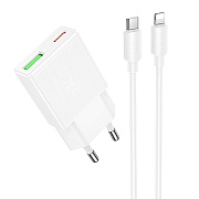 Адаптер Сетевой с кабелем Hoco N73 Mini PD+QC3.0 USB/Type-C 20W (Type-C/Lightning) (white)