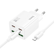 Адаптер Сетевой с кабелем Hoco N56 2Type-C/2USB 3A/30W (Type-C/Lightning) (white)