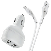 Адаптер Автомобильный с кабелем Hoco Z36 Leader 2USB/5V/2.4A +Type-C (white)