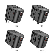 Адаптер Сетевой Hoco AC15 2USB/Type-C 20W (black)