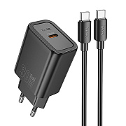 Адаптер Сетевой с кабелем Hoco N62 Gentle PD Type-C 3A/30W (Type-C/Type-C) (black)