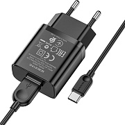 Адаптер Сетевой с кабелем Borofone BA52A Gamble USB 2,1A/10W (USB/Type-C) (black)