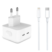 Адаптер Сетевой с кабелем - MHJE3ZM/A PD 2*Type-C 3,8A/35W (Type-C/Lightning) (C) (white)