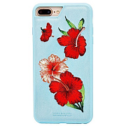 Чехол-накладка Santa Barbara Hawaii series с кожаной вставкой/вышивкой для "Apple iPhone 7 Plus/iPhone 8 Plus" (blue)