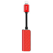 Адаптер Hoco LS11 2-in-1 Lightning Digital Audio Converter (red)