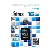 Карта флэш-памяти MicroSD 16 Гб Mirex +SD адаптер (class 4)