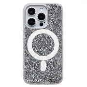 Чехол-накладка - SM029 POSH SHINE SafeMag для "Apple iPhone 15 Pro" россыпь кристаллов (white titanium)