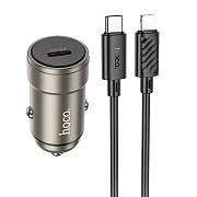 Адаптер Автомобильный с кабелем Hoco Z57 Glorious PD30W (Type-C/Lightning) (gold)