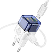Адаптер Сетевой с кабелем Hoco C131a* USB/Type-C 30W (Type-C/Lightning) (transparent blue)