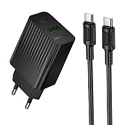 Адаптер Сетевой с кабелем Borofone BAS74A PD+QC3.0 USB/Type-C 3A/20W (Type-C/Type-C) (black)