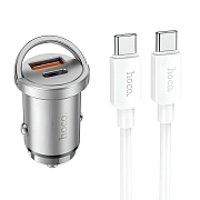 Адаптер Автомобильный с кабелем Hoco NZ10 Handy PD45W+QC3.0 (Type-C to Type-C) (silver)