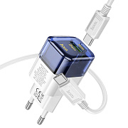 Адаптер Сетевой с кабелем Hoco C131a PD USB/Type-C 30W (Type-C/Type-C) (transparent blue)