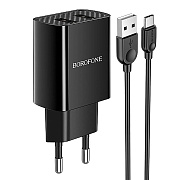 Адаптер Сетевой с кабелем Borofone BA53A Powerway 2USB 2,1A/10W (USB/Type-C) (black)