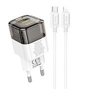 Адаптер Сетевой с кабелем Hoco C131a* USB/Type-C 30W (Type-C/Lightning) (transparent black)