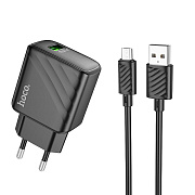 Адаптер Сетевой с кабелем Hoco CS21A Rich QC3.0* USB 18W (USB/Micro USB) (black)