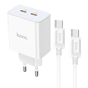 Адаптер Сетевой с кабелем Hoco C108A PD 2*Type-C 35W (Type-C/Type-C) (white)