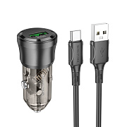 Адаптер Автомобильный с кабелем Borofone BZ23 Noble QC3.0 (USB/Type-C) (transparent black)