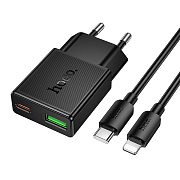 Адаптер Сетевой с кабелем Hoco N73 Mini PD+QC3.0 USB/Type-C 20W (Type-C/Lightning) (black)