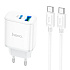 Адаптер Сетевой с кабелем Hoco C105A PD QC3.0 USB/Type-C 20W (Type-C/Type-C) (white)