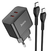Адаптер Сетевой с кабелем Hoco N29 Triumph PD 2*Type-C 35W (Type-C/Type-C) (black)